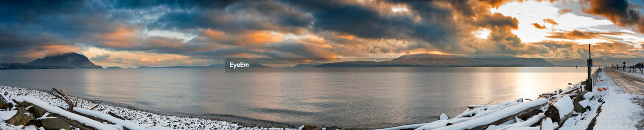 Panoramic view of lake at sunset