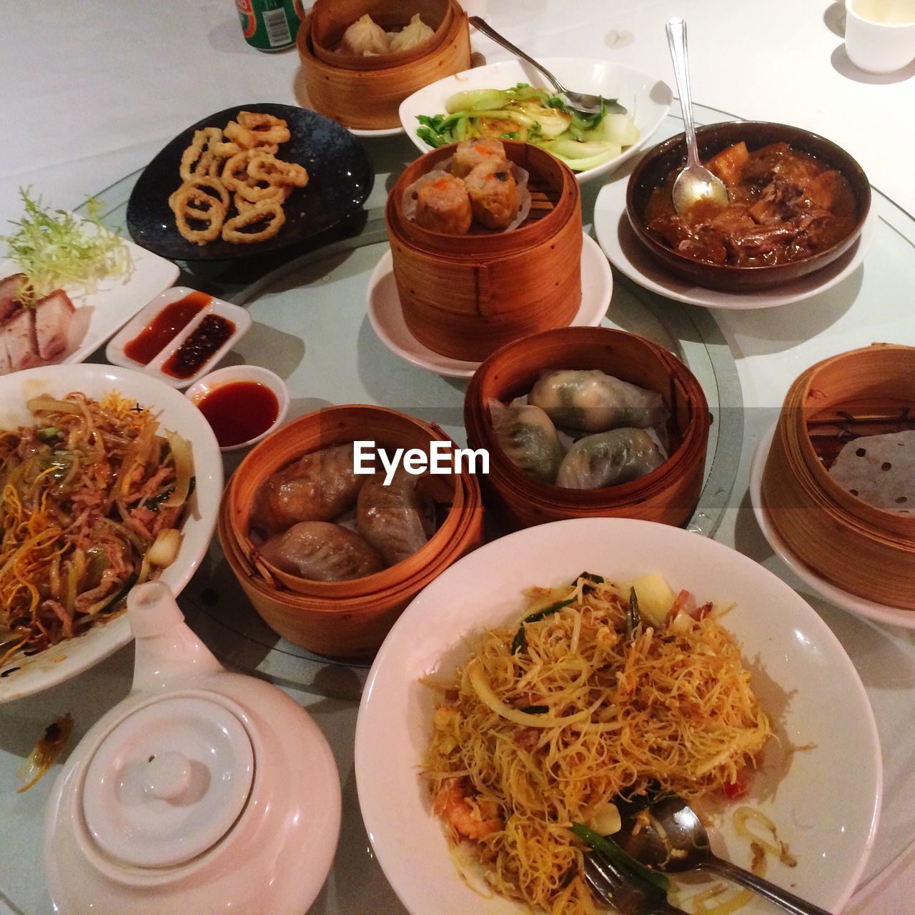 Various food served on table