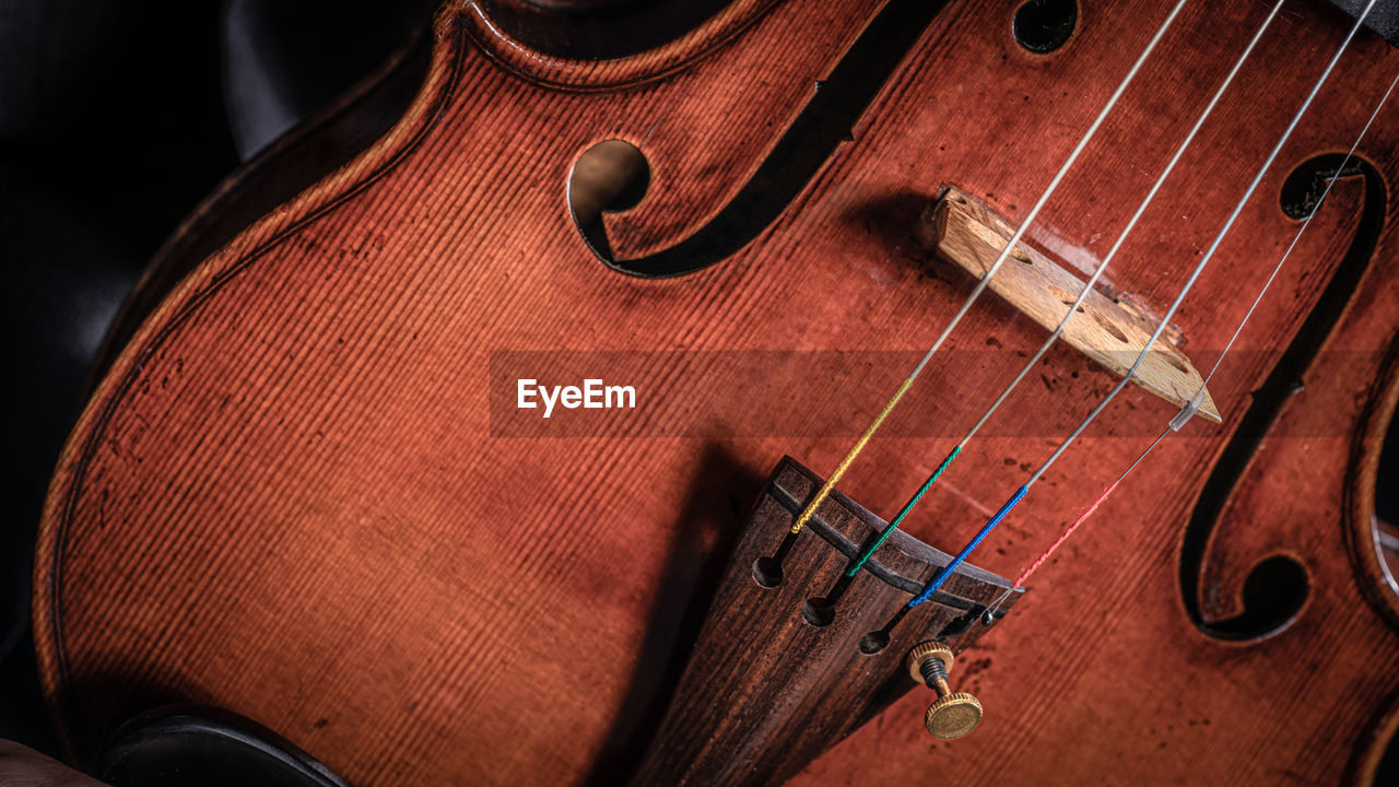 High angle view of violin