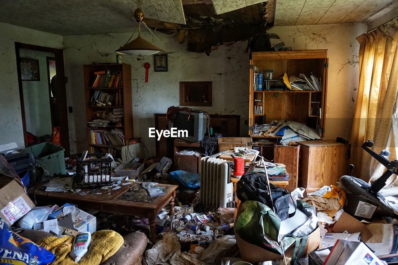 Garbage filled room in abandoned house