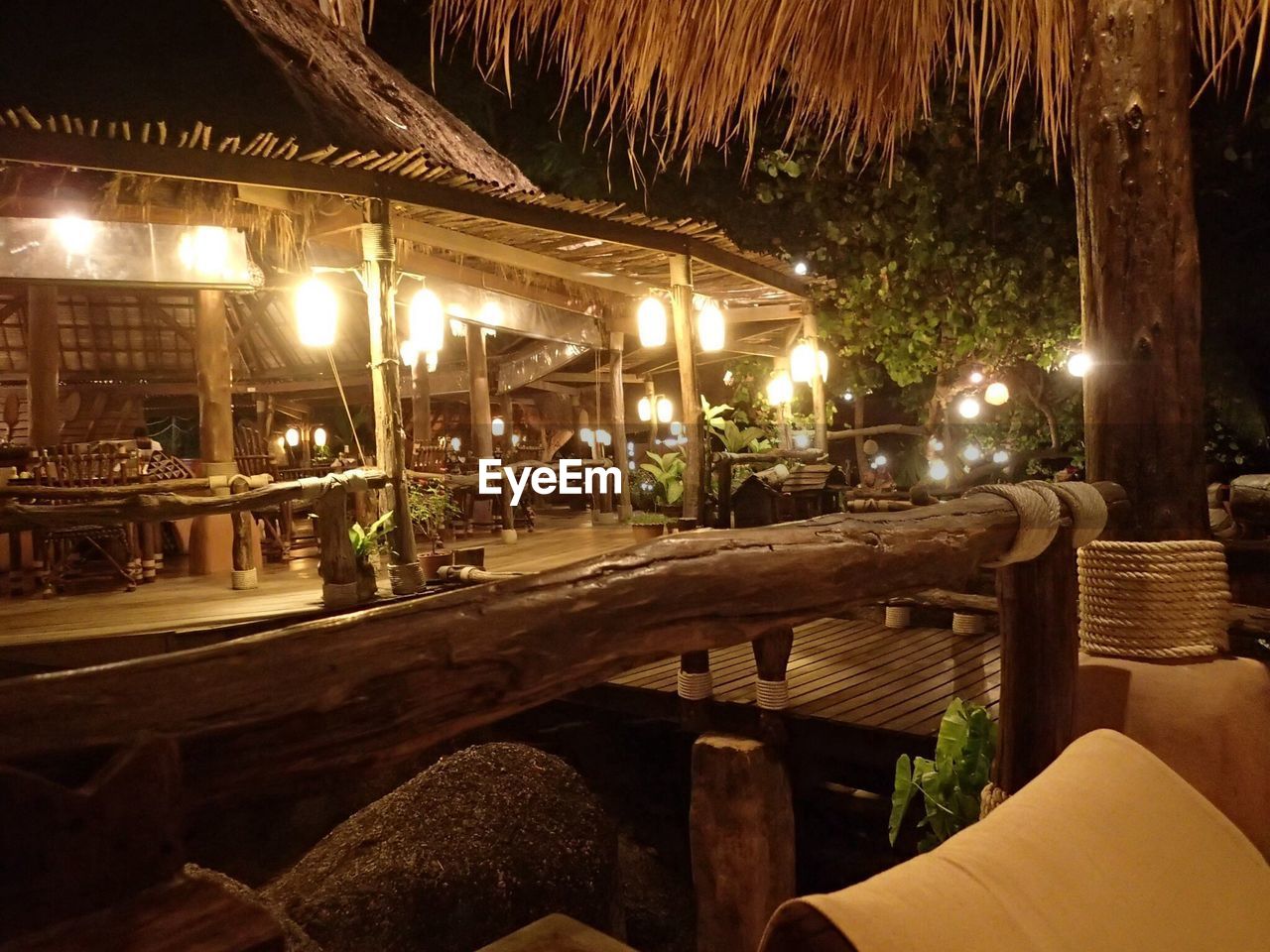Illuminated wooden restaurant