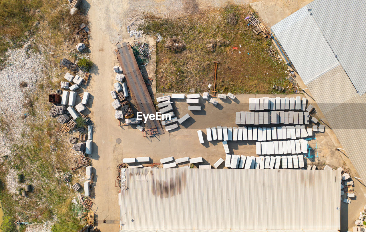 high angle view of buildings in town