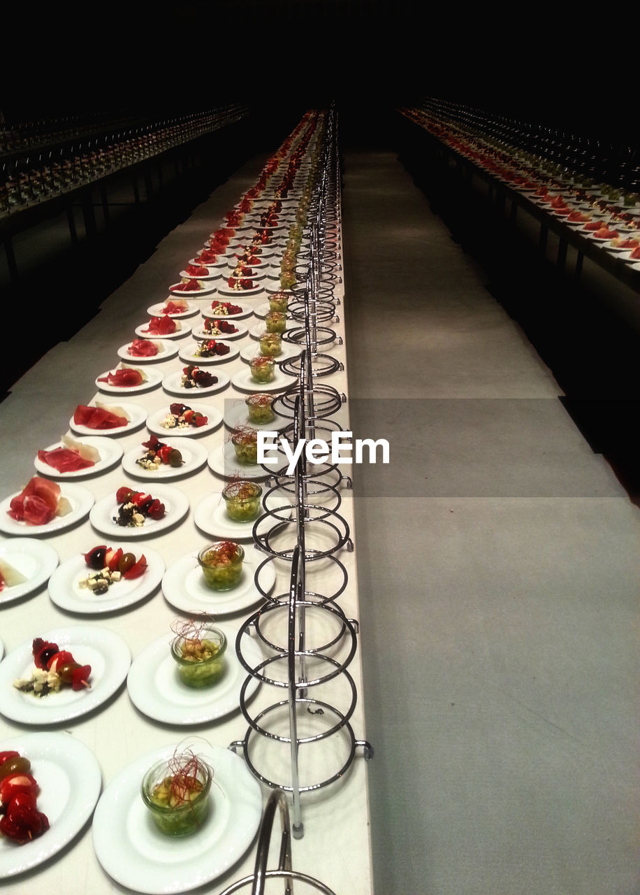 High angle view of food arranged on table