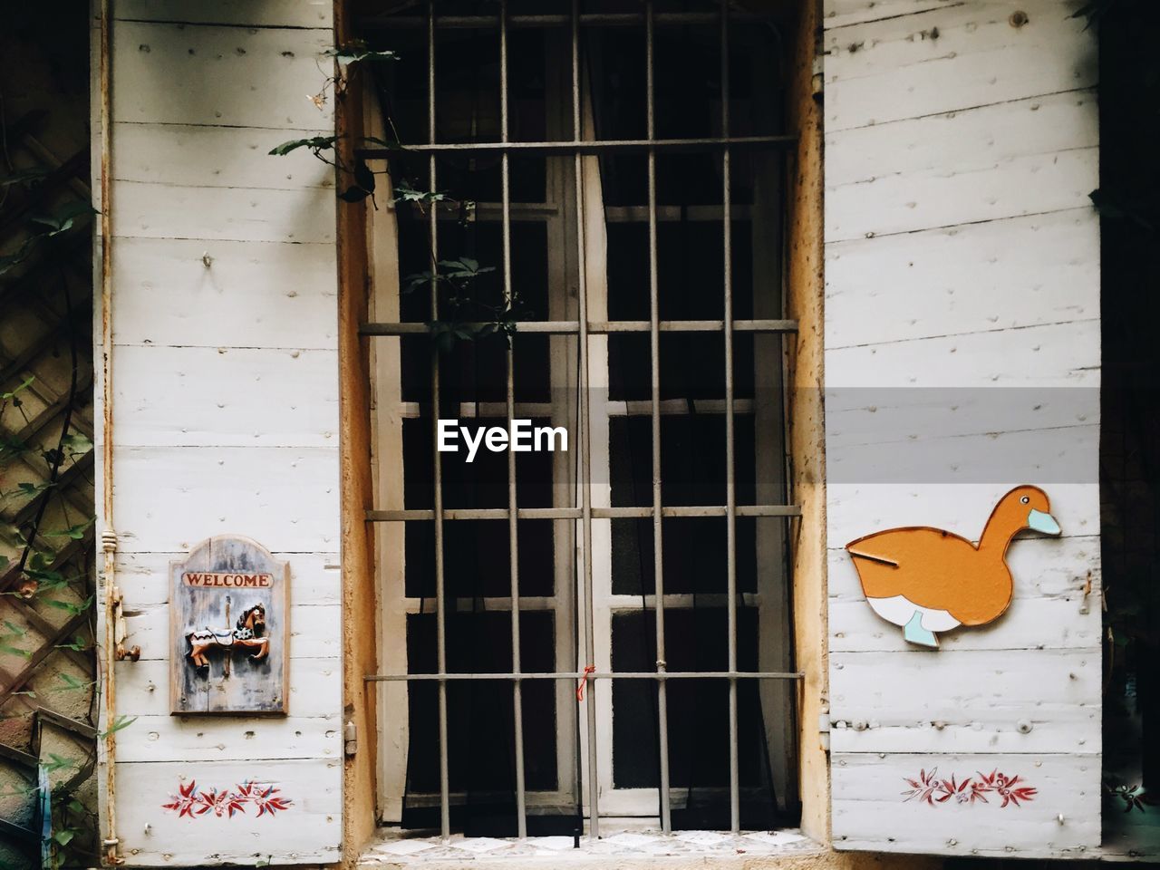 Decorations on shutter of wooden window