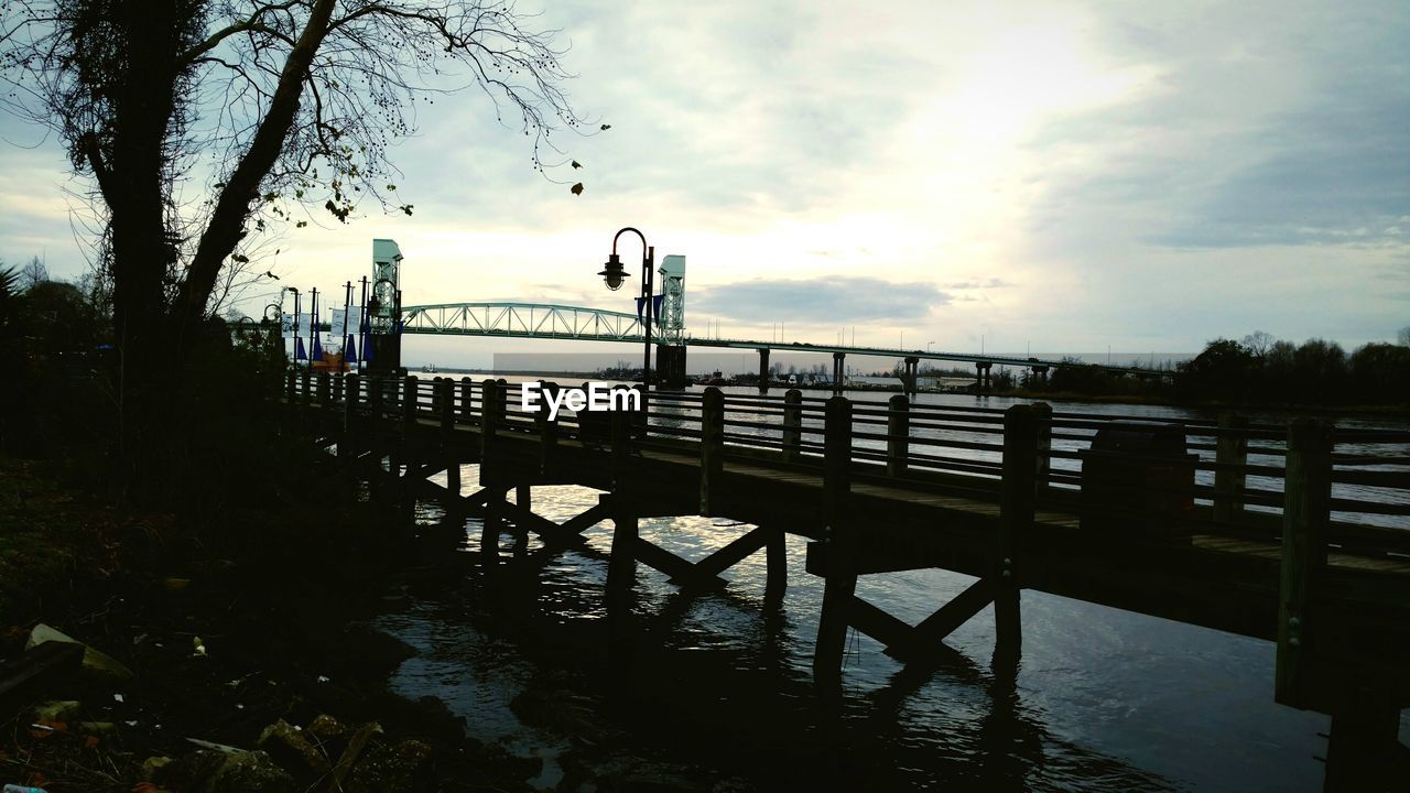 BRIDGE OVER RIVER AT SUNSET