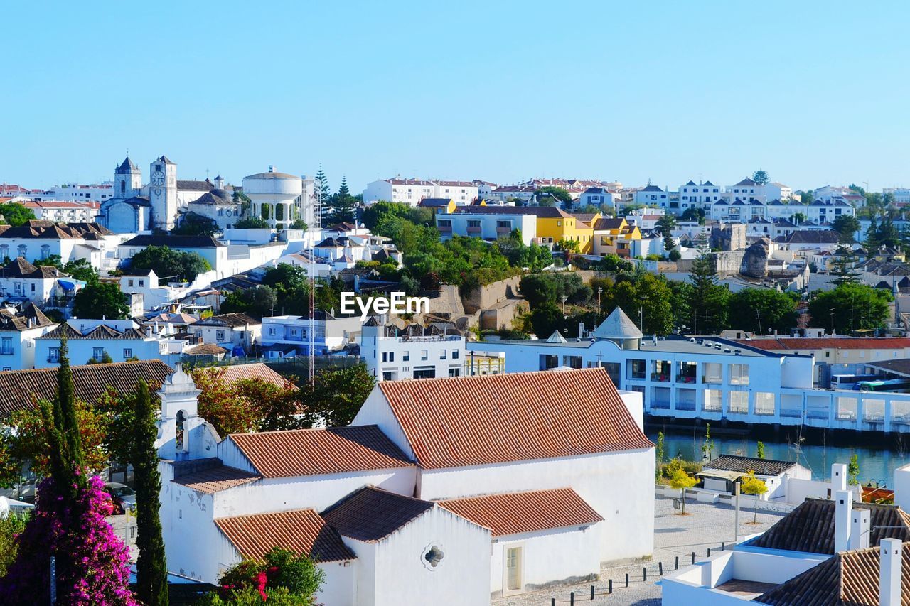 Cityscape against clear sky