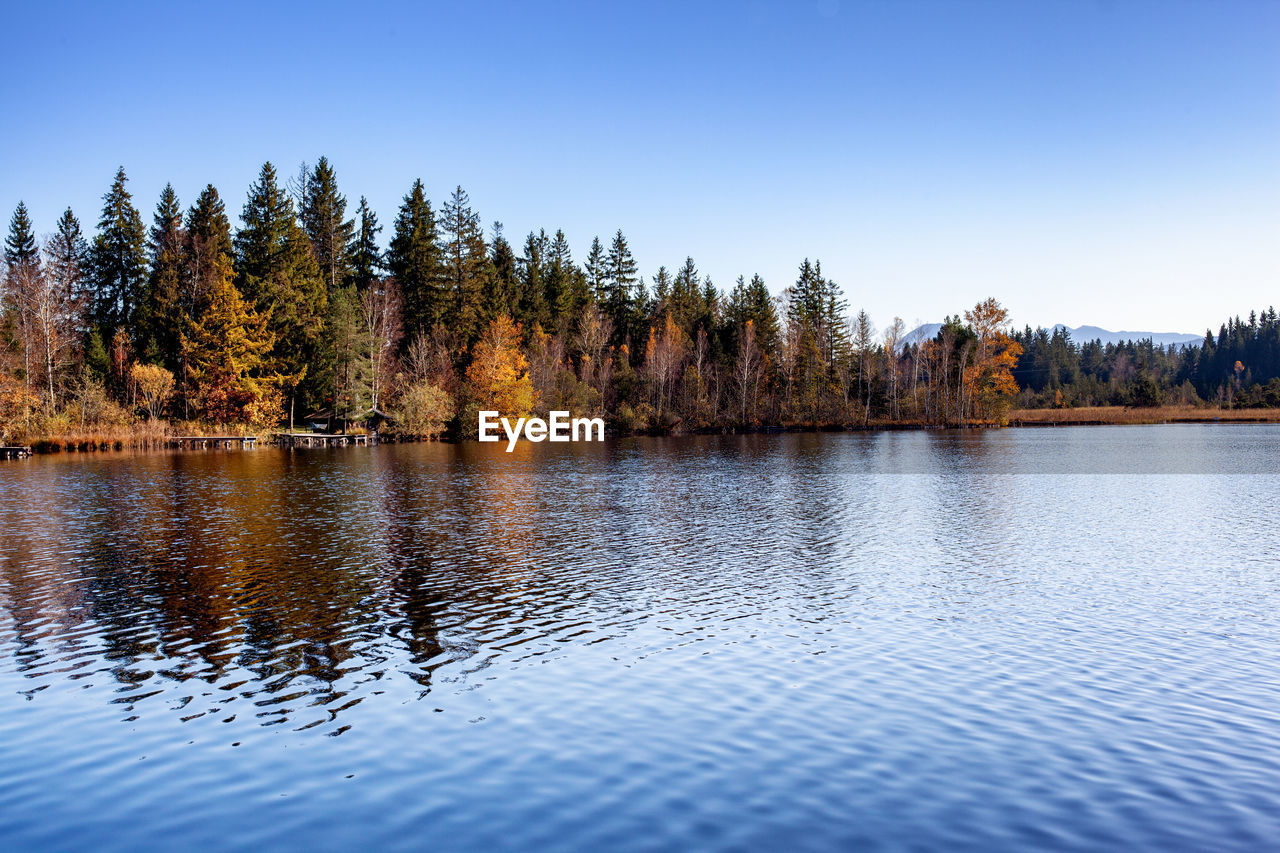 Scenic view of lake against clear sky