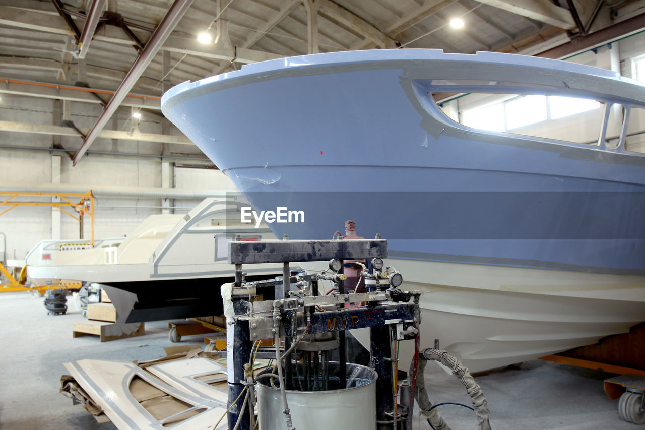 View of yacht in factory