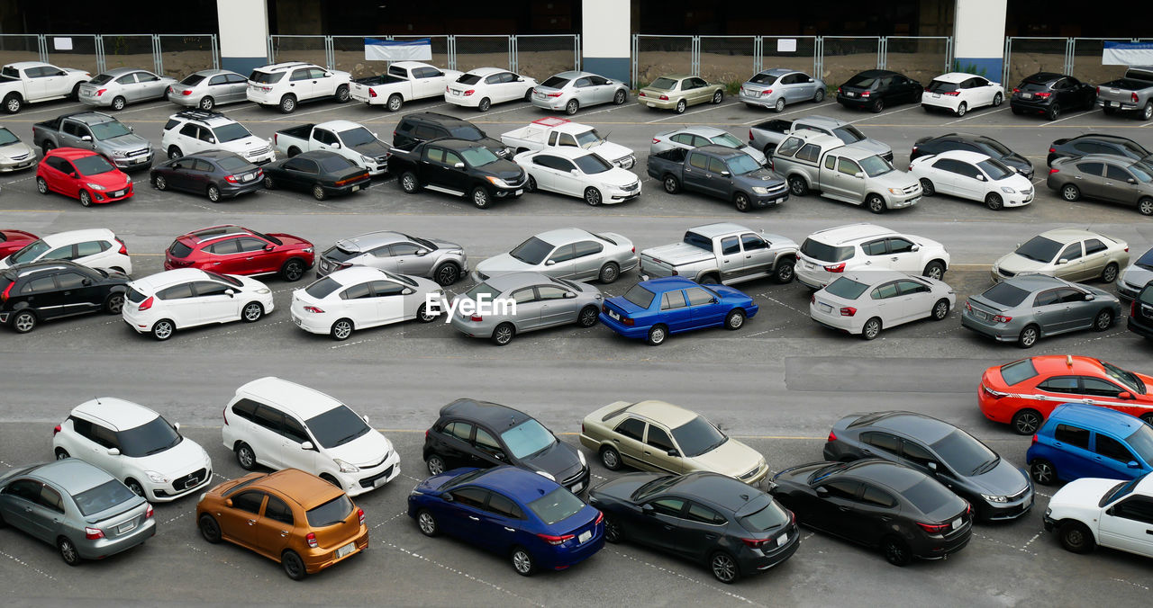 High angle view of vehicles on road