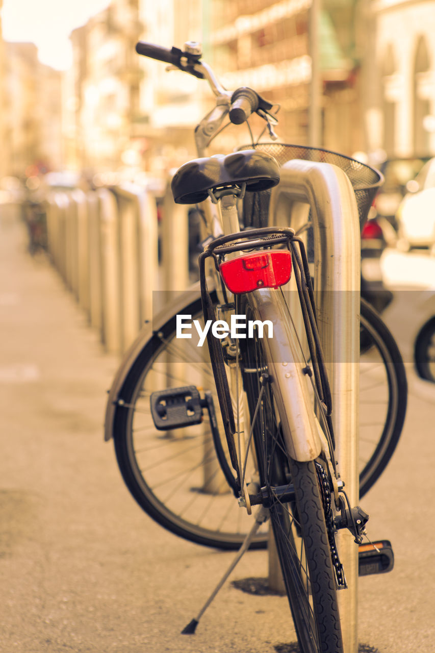 close-up of bicycle on street