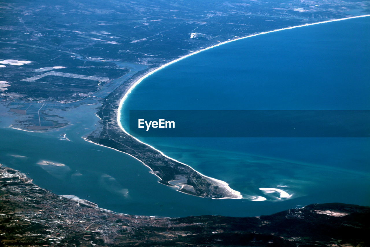 High angle view of island and sea