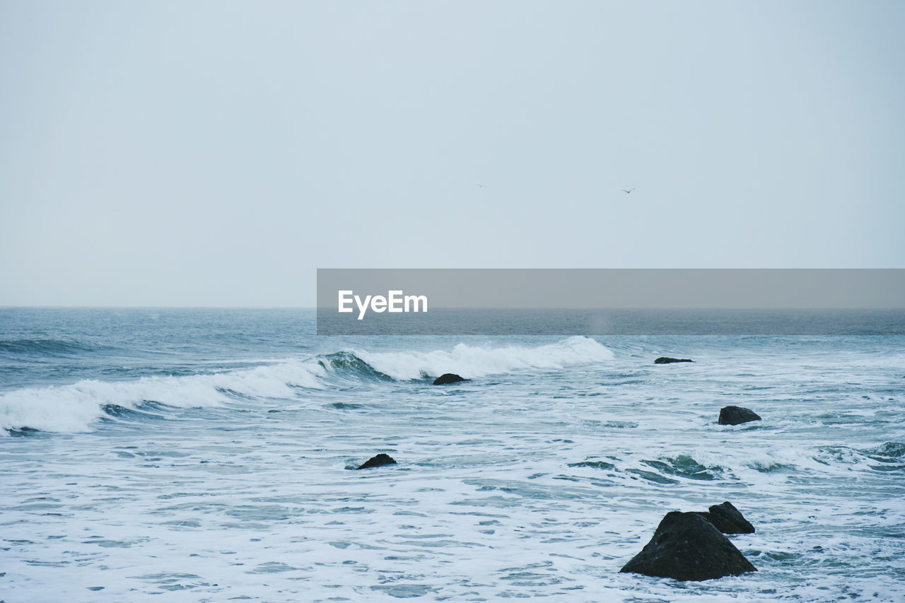 Scenic view of sea against clear sky