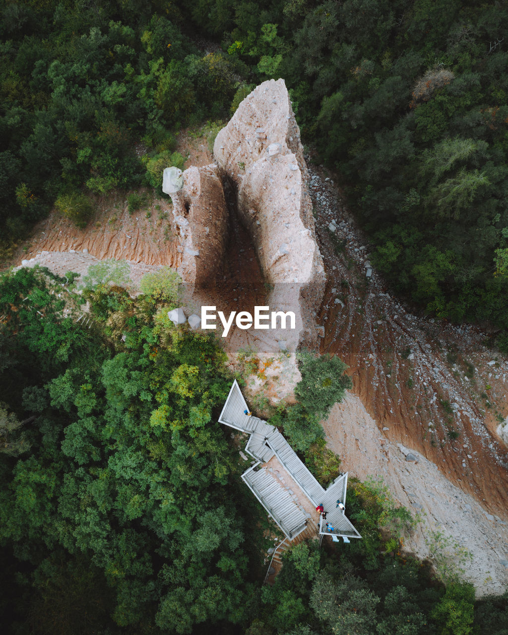 High angle view of rock formation amidst trees