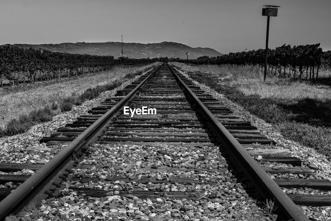 Railroad track against clear sky