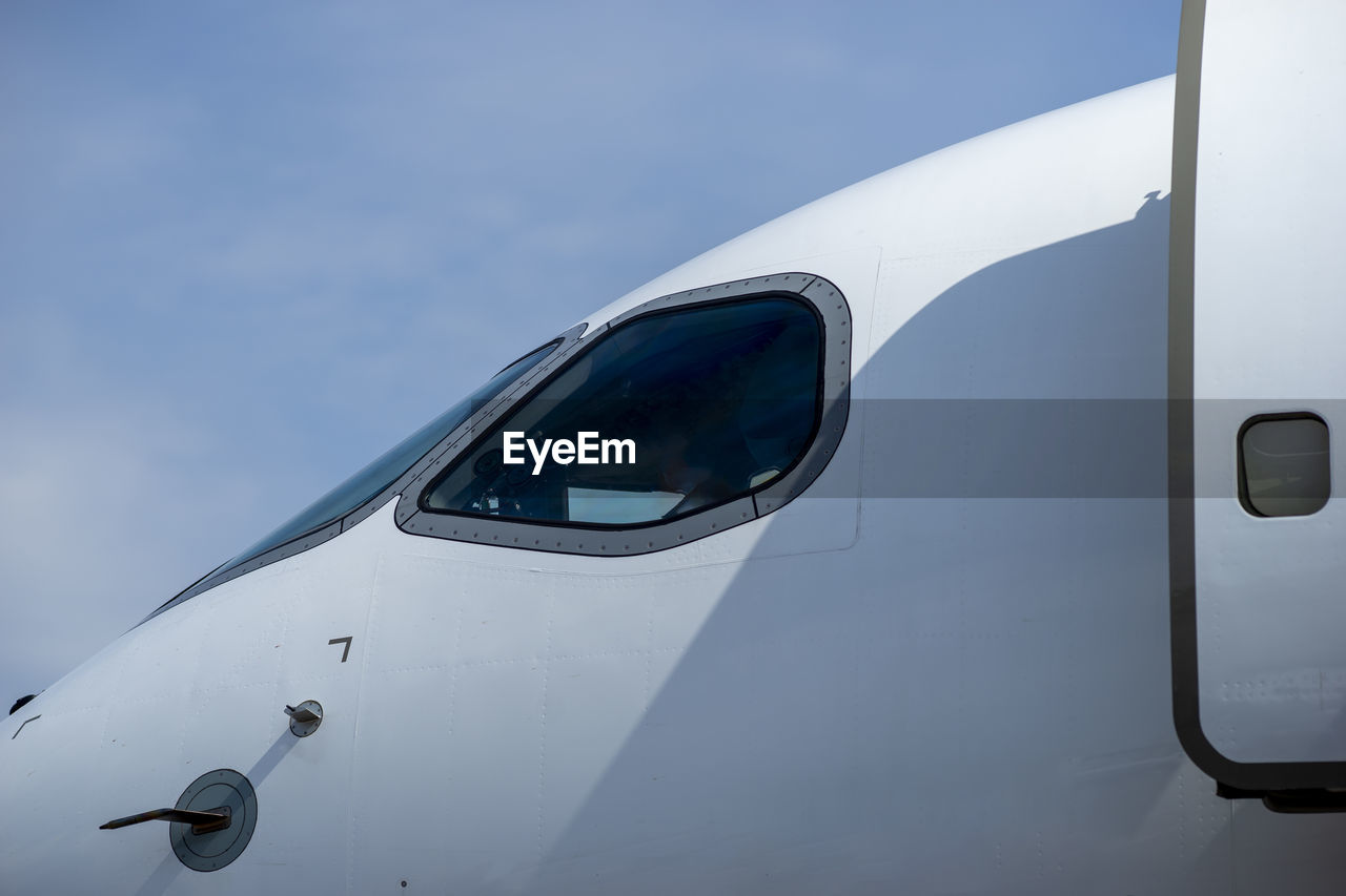 Low angle view of airplane cockpit