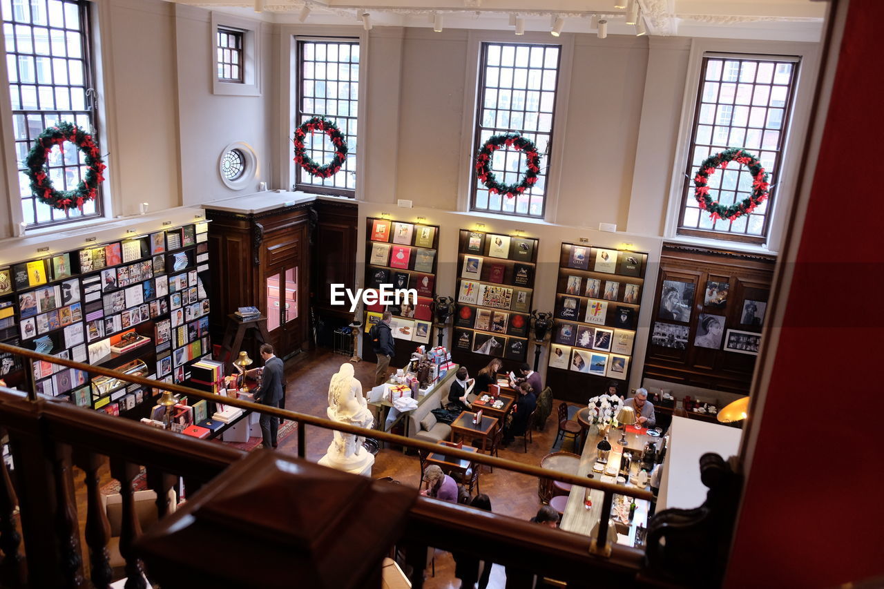 High angle view of people in library
