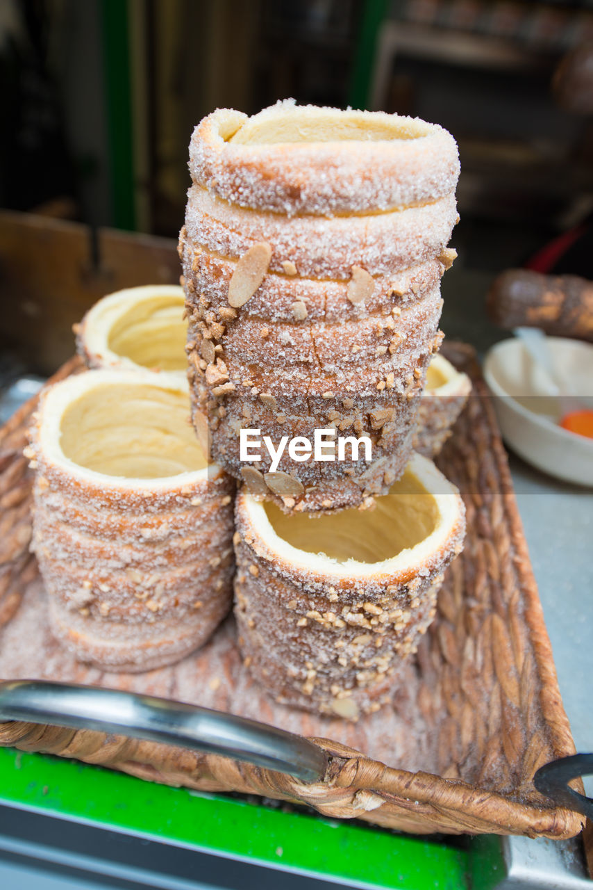 Close-up of bread in plate on table