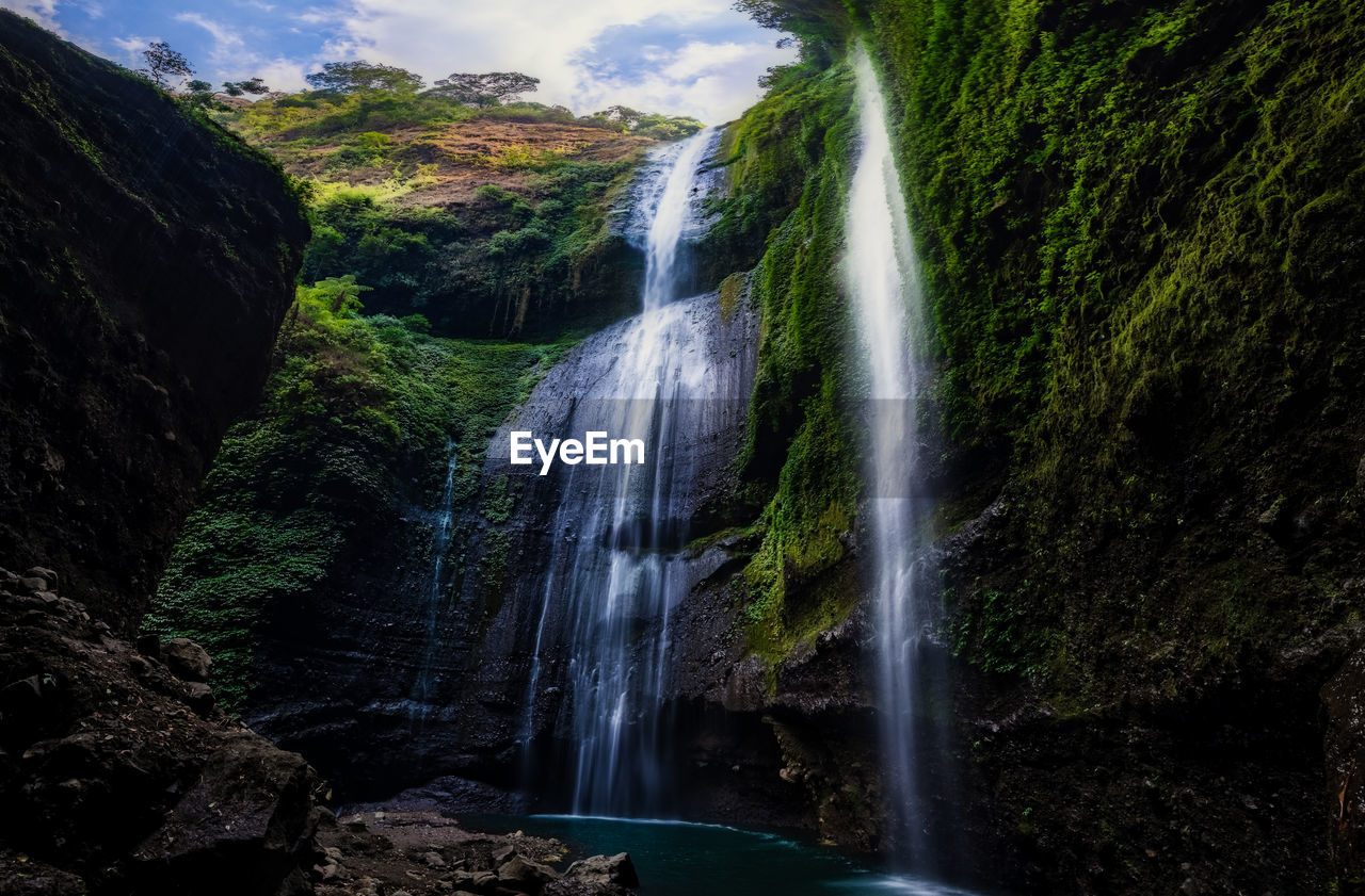 SCENIC VIEW OF WATERFALL AGAINST TREES