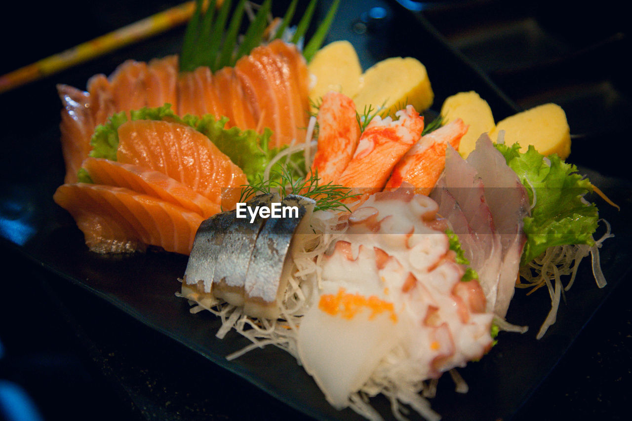Close-up of sushi served on plate