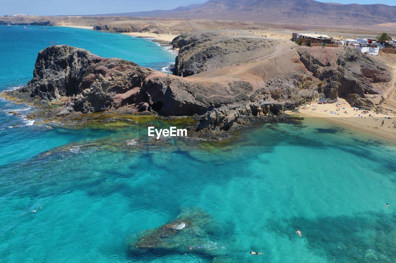 High angle view of sea and rocks