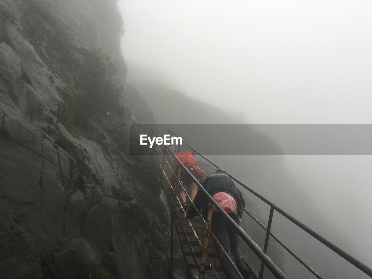 High angle view of bridge in foggy weather