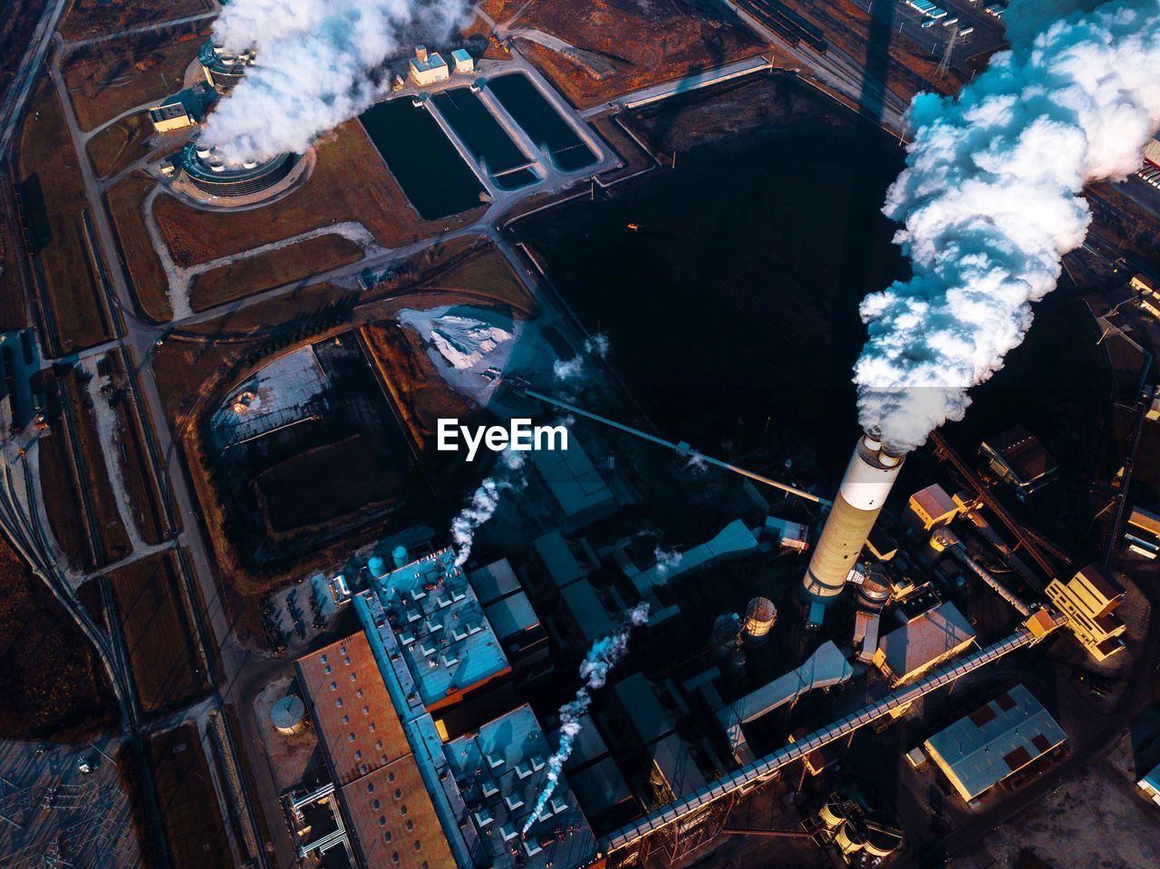 High angle view of factory in city