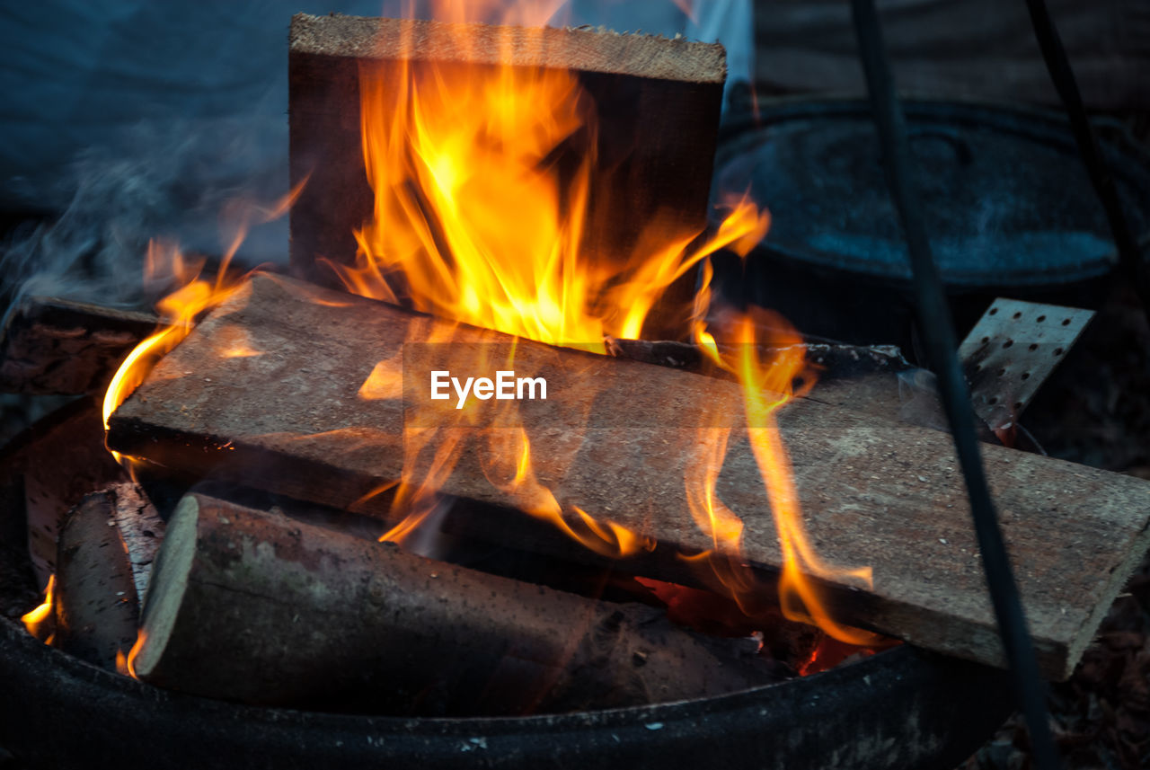 Close-up of bonfire at night