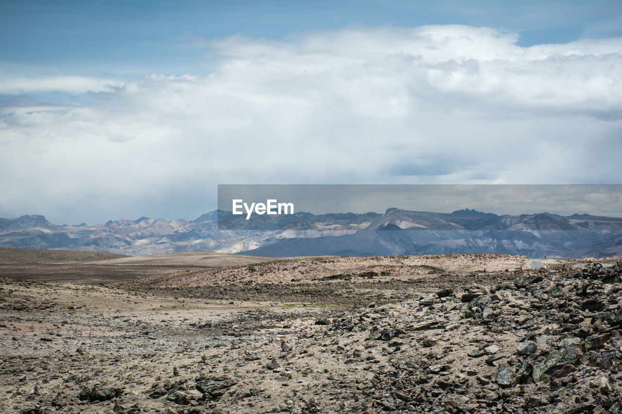 Scenic view of mountains against cloudy sky