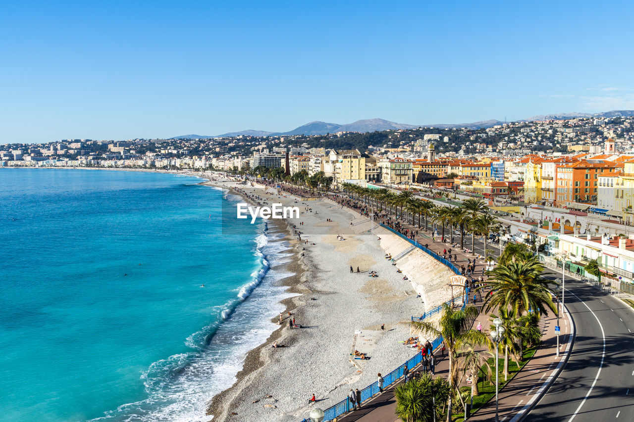 Panoramic view of the famous promenade des anglais, the most famous tourist attraction of nice