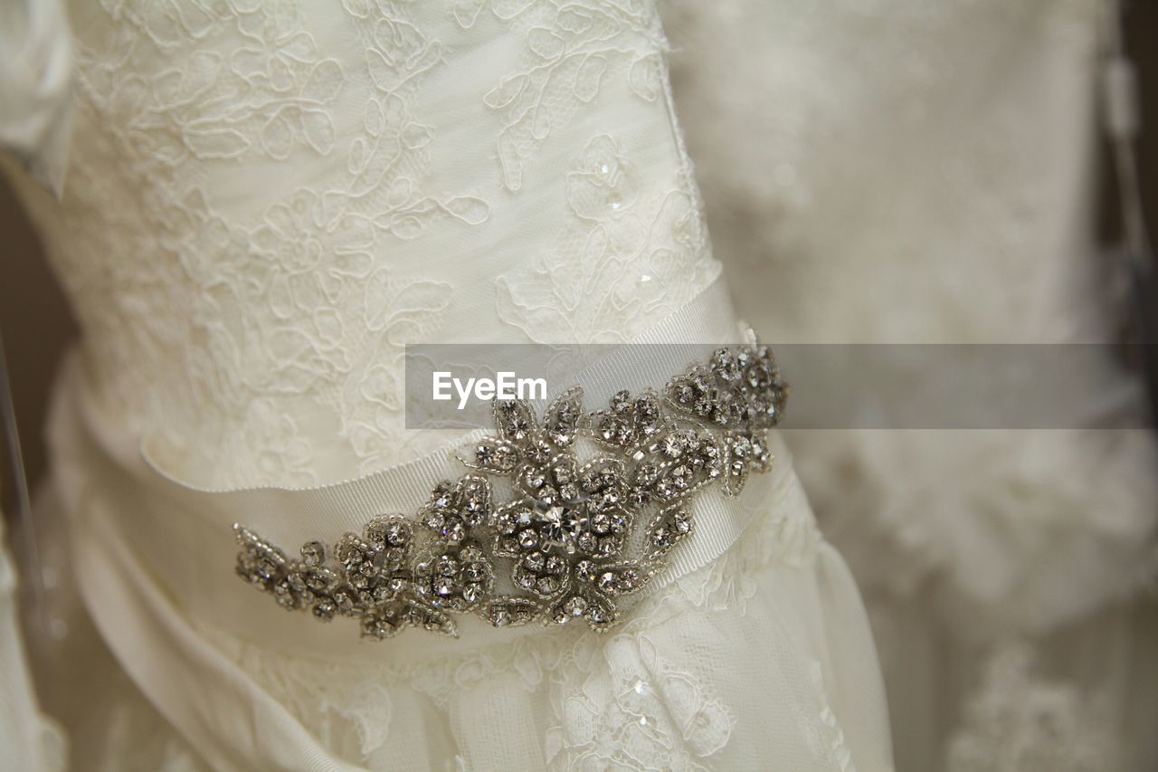 Detail of crystal design on wedding dress