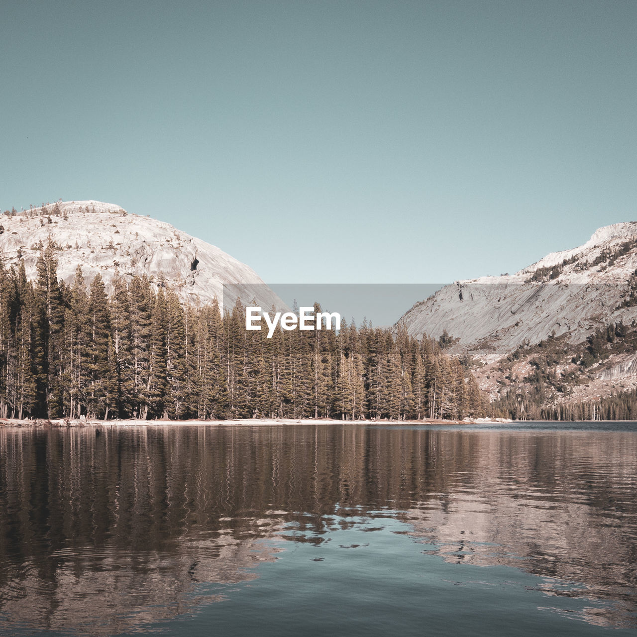 Scenic view of lake against clear sky