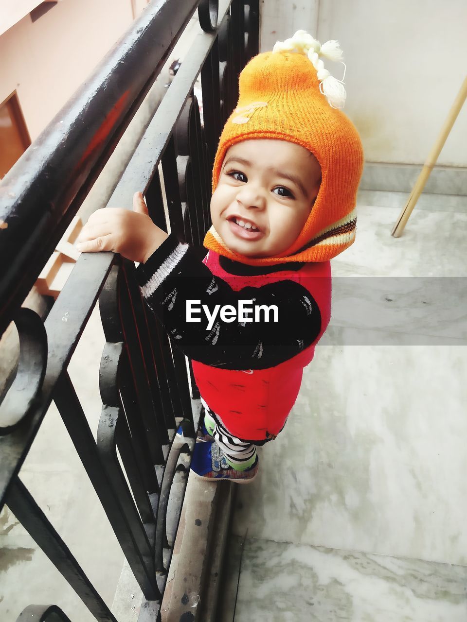 Portrait of smiling boy in winter