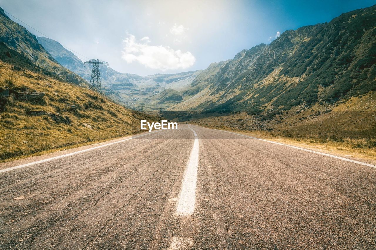 EMPTY ROAD AMIDST LANDSCAPE AGAINST SKY