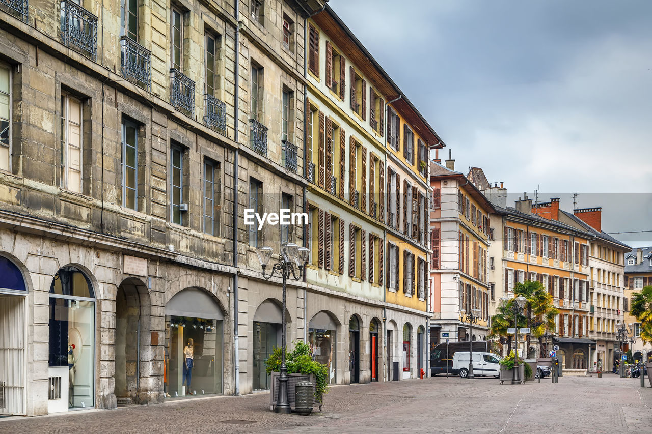 Street with historical houses in chambery city center, france