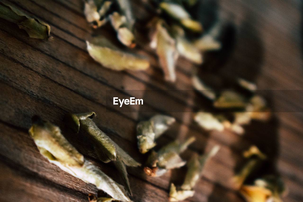 HIGH ANGLE VIEW OF BANANAS IN WOOD