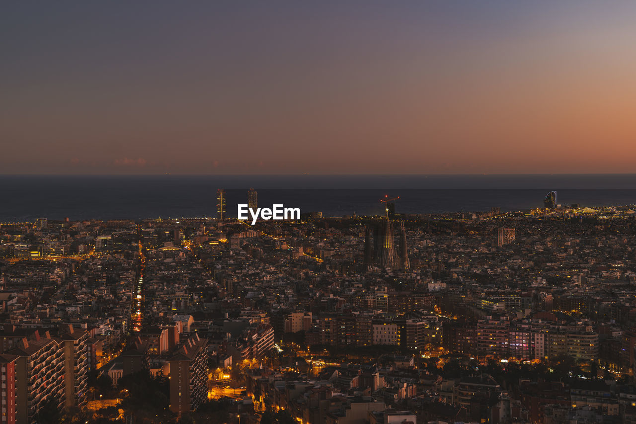 Barcelona at Sunset from "el bunquers" Travel Destinations Illuminated Sea Water City Cityscape Architecture Sunset Catalonia Sagrada Familia SPAIN Barcelona W Hotel BARCELONA