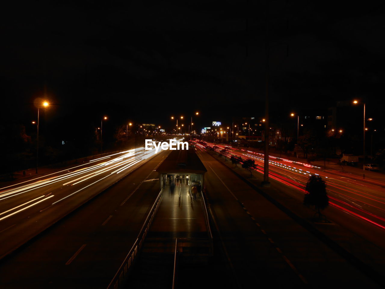 View of light trails at night