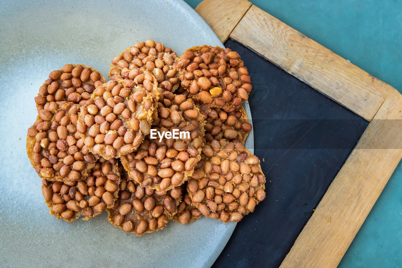 high angle view of food in container on table