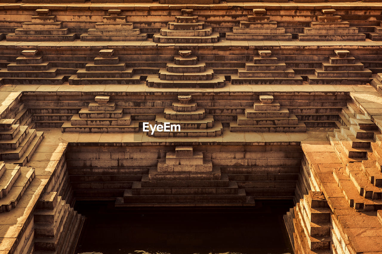 High angle view of stepped tank at hampi