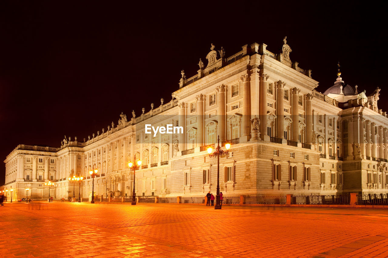 A night view of palacio real, royal palace, at plaza de oriente, madrid, spain