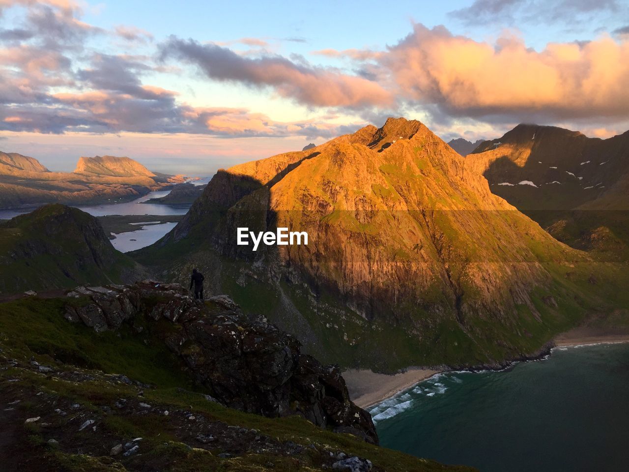 Scenic view of mountains against sky during sunset