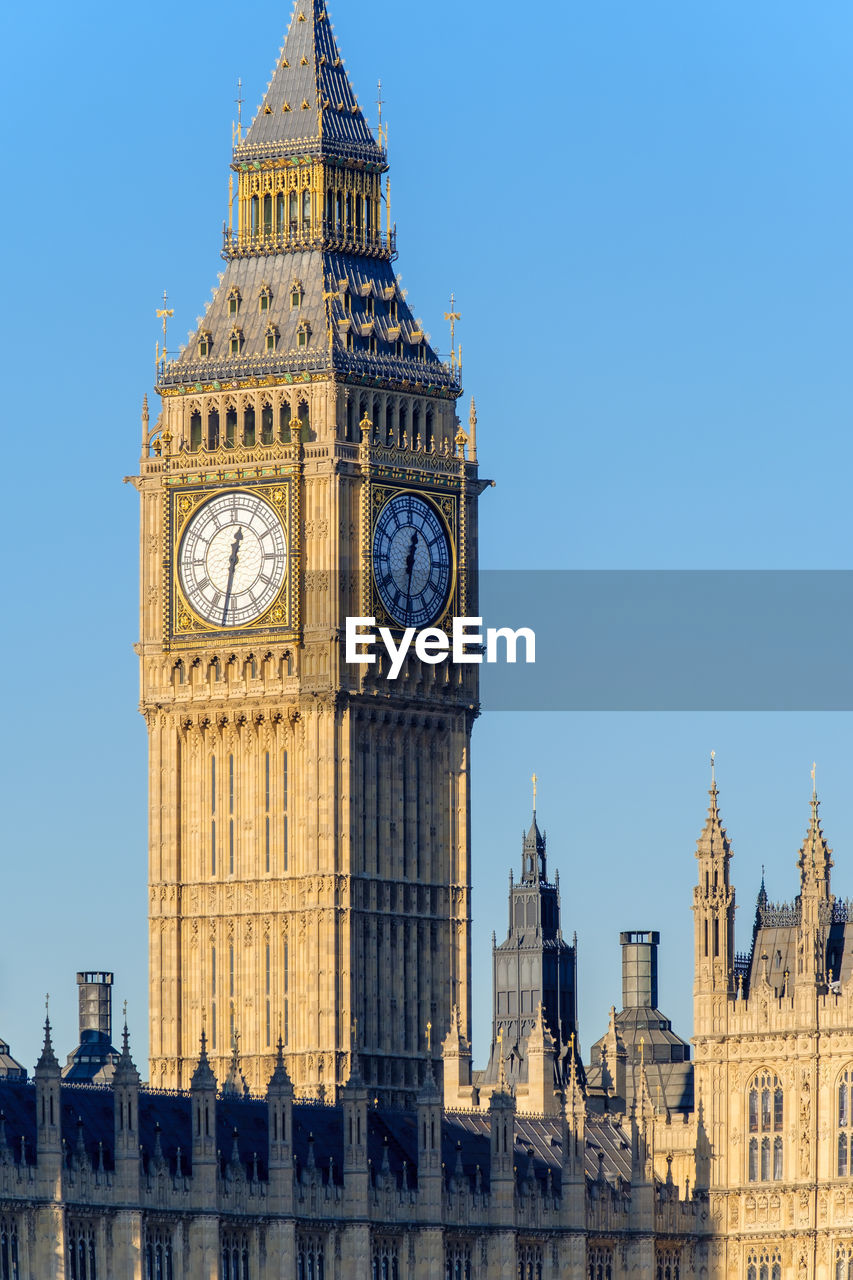 The clock tower of big ben (elizabeth tower) above palace of westminster, the houses of parliament of the united kingdom, london, england, united kingdom