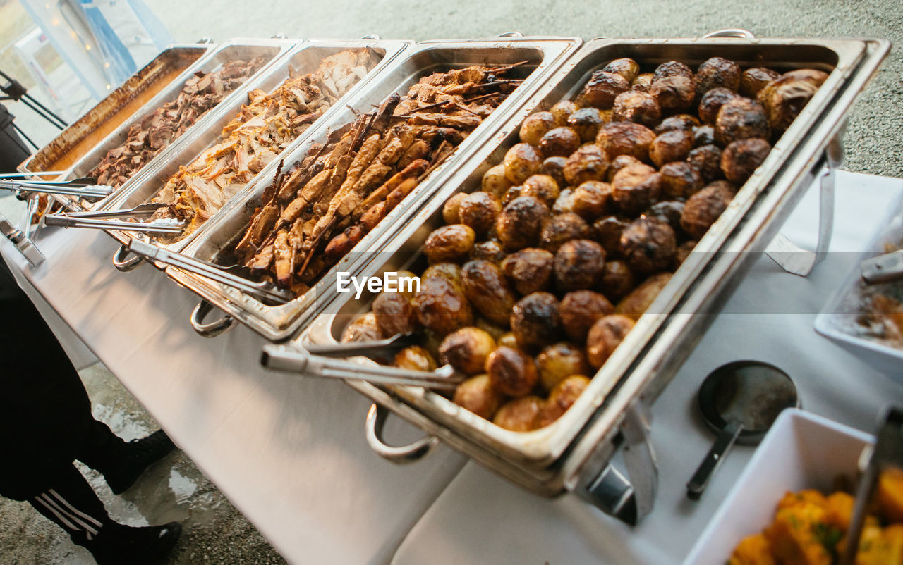 HIGH ANGLE VIEW OF FOOD FOR SALE IN KITCHEN