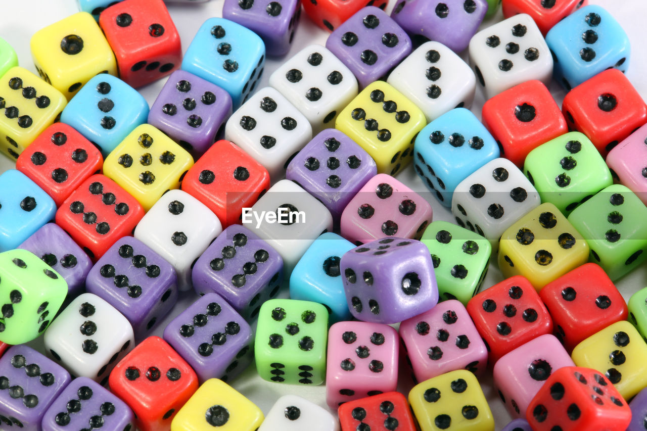 Close-up of colorful dice