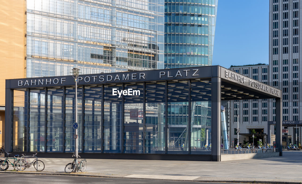 Modern building by street in city