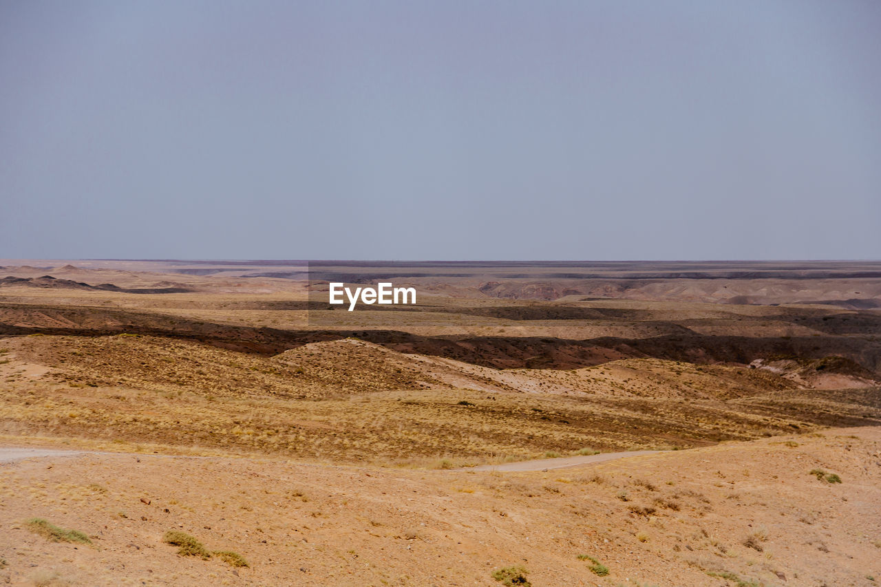 Scenic view of desert against clear sky