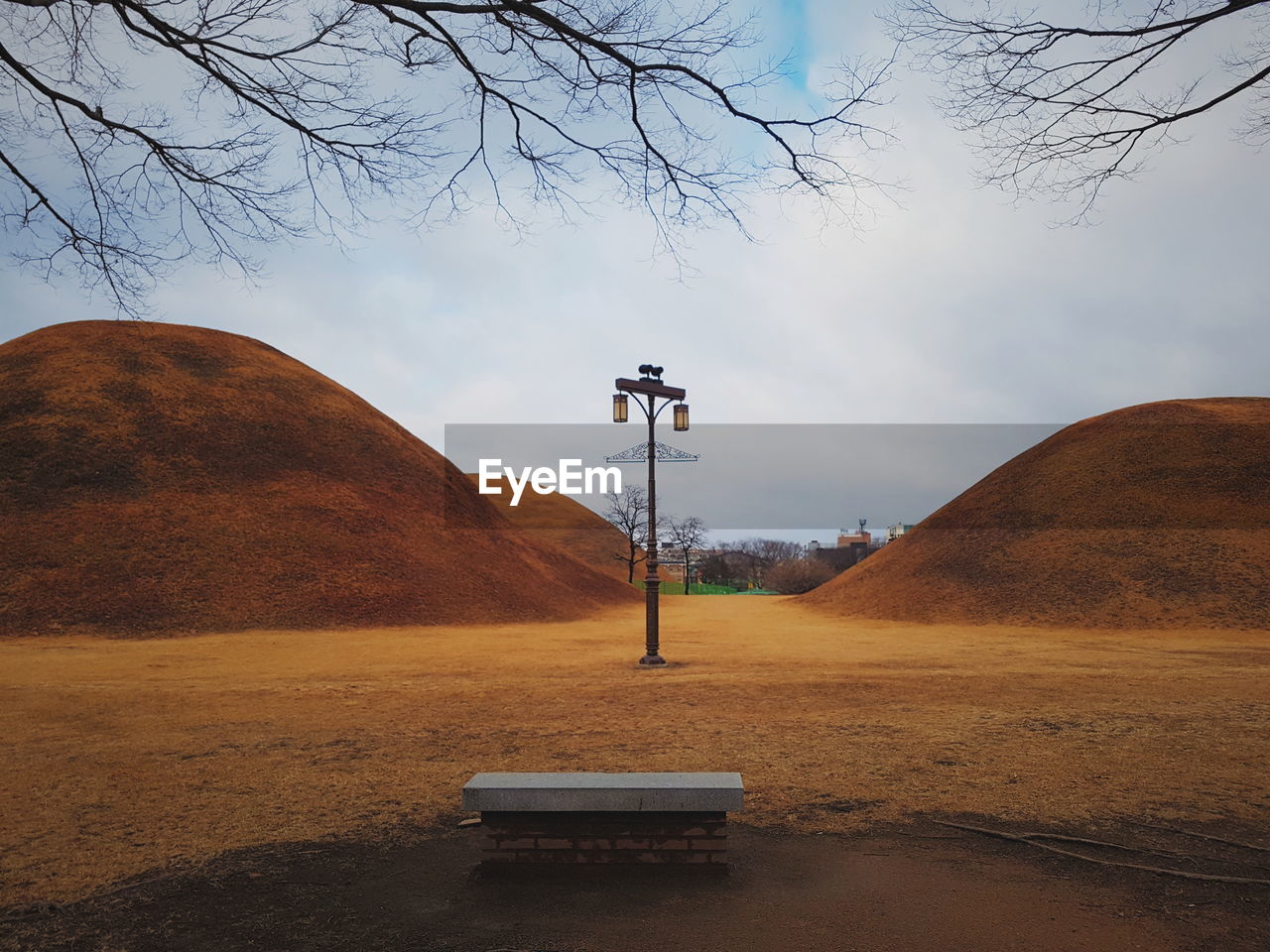 Burial site park in daereungwon, gyeonju, south korea . taken in winter.
