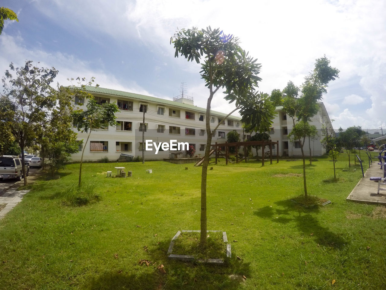 architecture, building exterior, built structure, tree, grass, sky, house, no people, outdoors, cloud - sky, day, nature