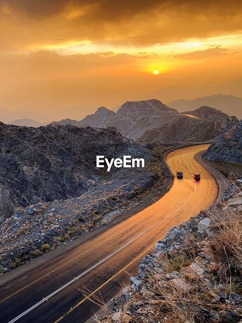 High angle view of road against sky during sunset