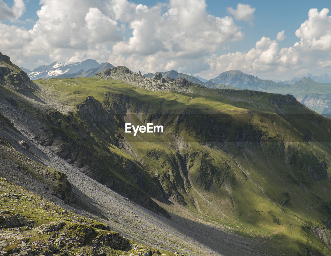 Scenic view of mountains against cloudy sky